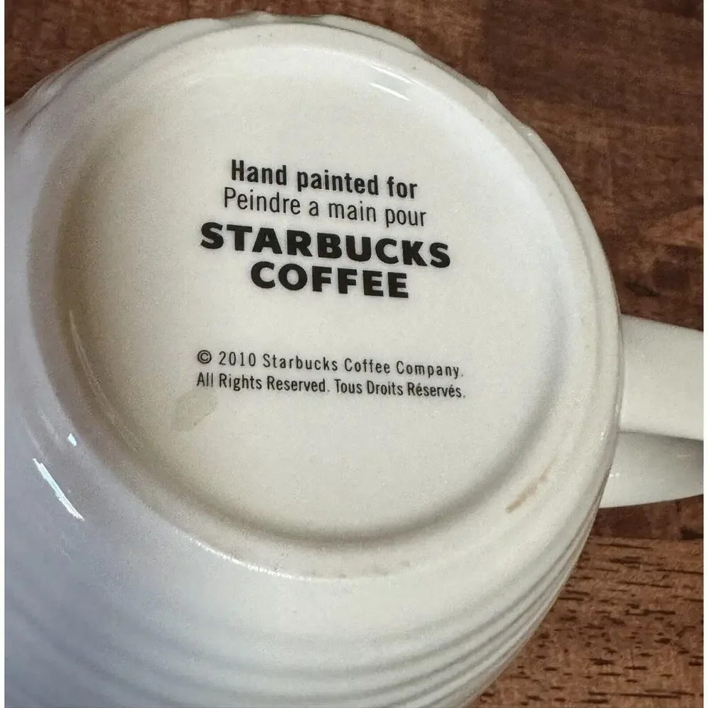 Starbucks Holly Berry Christmas Mug 16 oz 2010 White Red Hand painted Berries